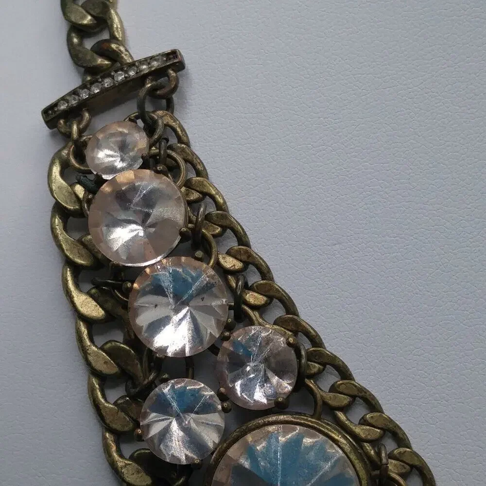 Fossil Distressed Rhinestone Necklace, Rivoli Clear Rhinestones, 18 Inches